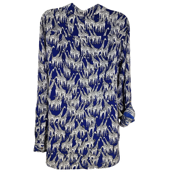 Charter Club Shirt Womens Large Giraffe Safari Print Button Blue Long Tab Sleeve - Picture 2 of 11